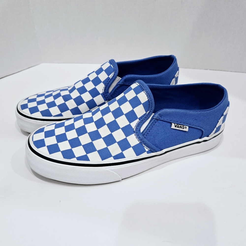 Vans Old Skool Slip on Womans Sneakers Size 7.5 Blue Checker Low top